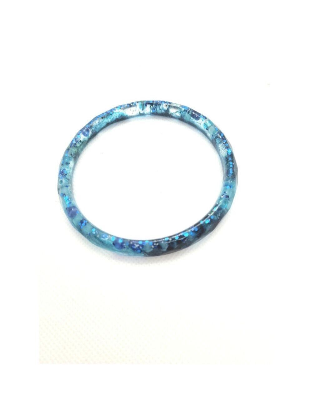 Handmade Resin Bracelet Blue Glitter Glow - Picture 7 of 8
